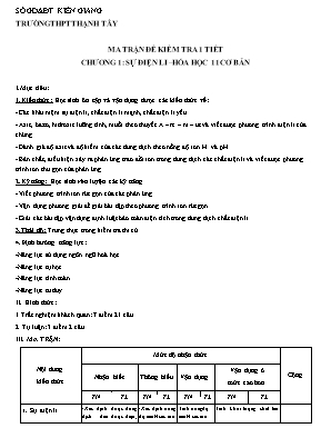 Ma trận và đề kiểm tra 1 tiết Chương I môn Hóa học Lớp 11 (Cơ bản) - Trường THPT Thạnh Tây